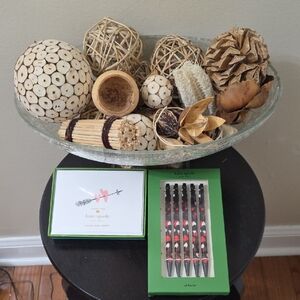 Kate Spade Black and Pink Pen Set with Natural Decorative Bowl